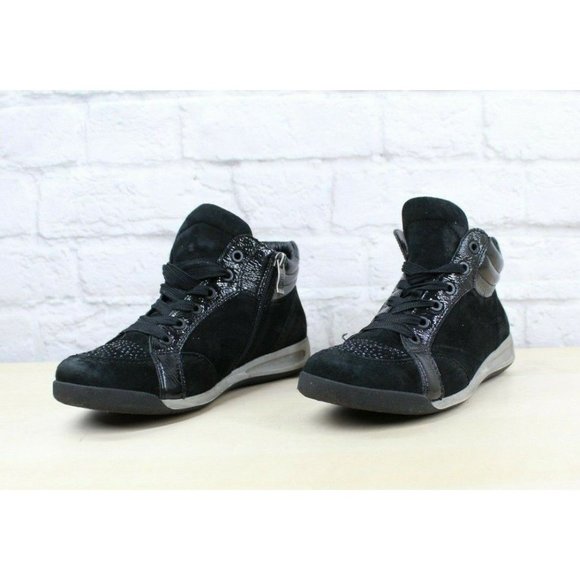 Ara Luftpolster Black Suede Studded Side Zip Laced Mid Top Sneakers Size 7.5 - Picture 2 of 9